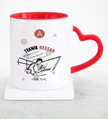 Kişiye Özel Mesleki Teknik Ressam Kırmızı Kalpli Kupa Bardak - 2
