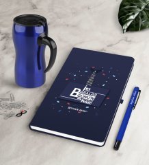 Kişiye Özel İlk Babalar Günün Kutlu Olsun Lacivert Defter Kalem Termos Mug Seti-1