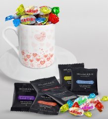 Kişiye Özel Sevgililer Günü Türk Kahvesi Fincanı Selamlique Karışık Türk Kahvesi ve Haribo Şeker Hediye Seti-54