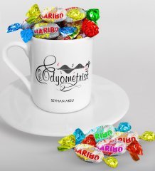 Kişiye Özel Odyometrist Türk Kahvesi Fincanı ve Haribo Şeker Hediye Seti