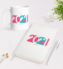 Kişiye Özel 2023 Mutlu Yıllar Beyaz Defter Kalem ve Kupa Seti-6