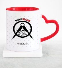 Kişiye Özel Mesleki Teknik Ressam Kırmızı Kalpli Kupa Bardak - 1