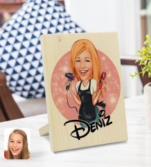 Kişiye Özel İsimli Kadın Kuaför Karikatürlü Dekoratif Ahşap Çerçeve Model 3