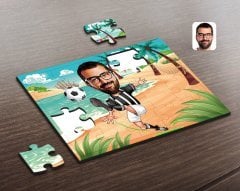 Kişiye Özel Siyah Beyaz Futbolcu Karikatürlü Ahşap Puzzle-1