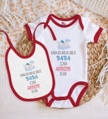 BK Kids Masal Anlat Baba Tasarımlı Kırmızı Bebek Body Zıbın ve Mama Önlüğü Hediye Seti-1