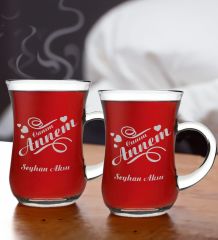 BK Gift Kişiye Özel İsimli Canım Annem & Canım Babam İkili Keyif Kulplu Çay Bardağı Seti, Anneye Hediye, Babaya Hediye, Ev Hediyesi