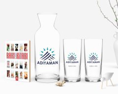 Kişiye Özel Renkli Baskılı Adıyaman Tasarımlı Turistik İkili Rakı Bardağı Karaf ve Cep Kitabı Hediye Seti-2