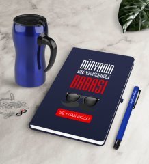 Kişiye Özel Dünyanın En Yakışıklı Babası Lacivert Defter Kalem Termos Mug Seti-2