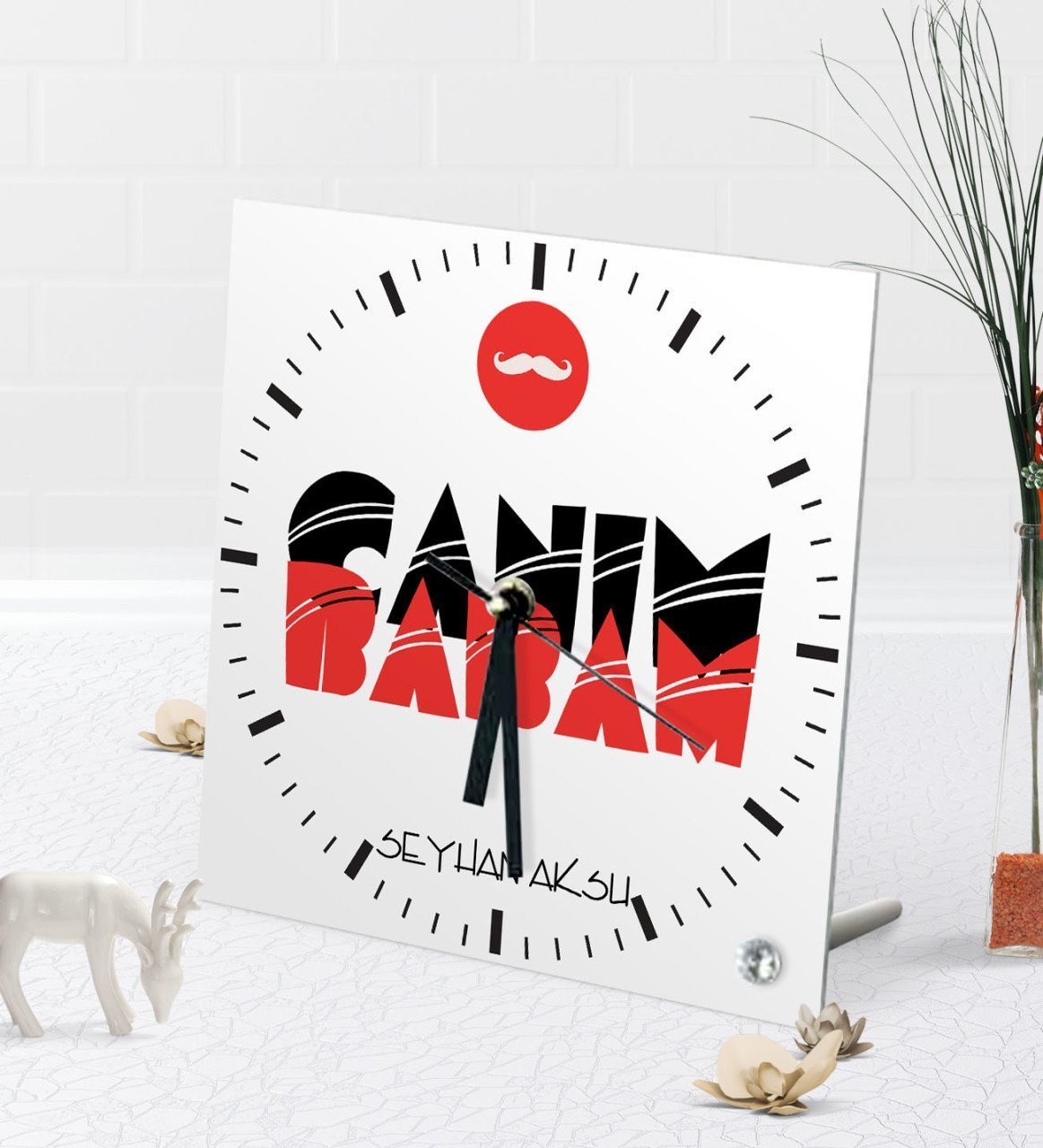 Kişiye Özel Canım Babam Masaüstü Kare Cam Saat-5