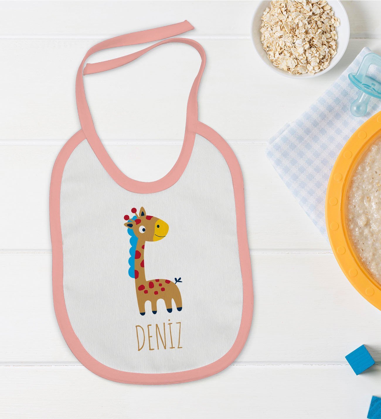 BK Kids Kişiye Özel Pembe Bebek Mama Önlüğü - Model 149