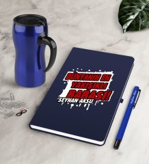 Kişiye Özel Dünyanın En Yakışıklı Babası Lacivert Defter Kalem Termos Mug Seti