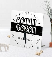 Kişiye Özel Canım Babam Masaüstü Kare Cam Saat-4