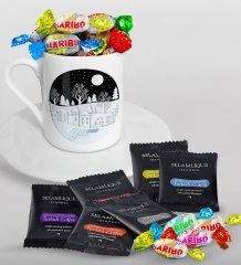 Kişiye Özel Yılbaşı Mutlu Yıllar Türk Kahvesi Fincanı Selamlique Karışık Türk Kahvesi ve Haribo Şeker Hediye Seti-24