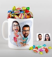 Kişiye Özel Evlilik Teklifi Karikatürlü Kupa ve Haribo Şeker Hediye Seti-4