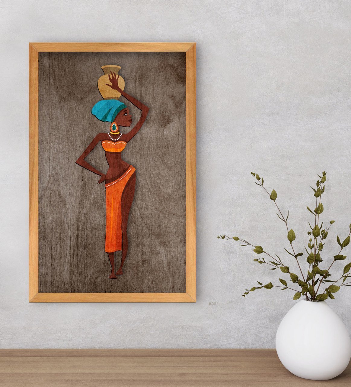 BK Home African Woman Dekoratif Retro Ahşap Tablo-2