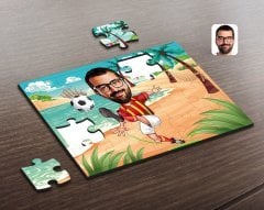 Kişiye Özel Sarı Kırmızı Futbolcu Karikatürlü Ahşap Puzzle-1