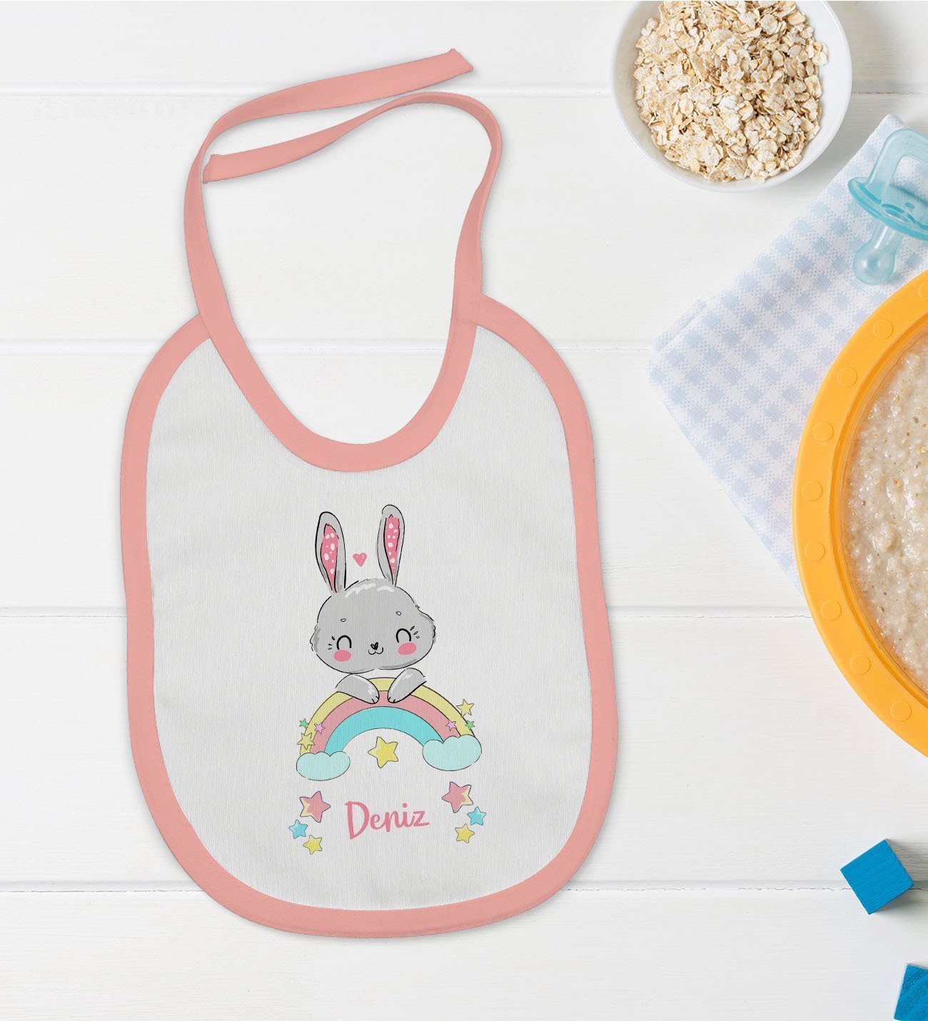 BK Kids Kişiye Özel Pembe Bebek Mama Önlüğü - Model 148