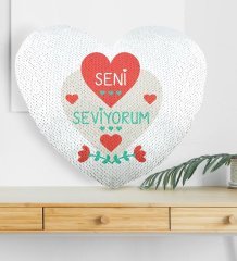 Kişiye Özel Sevgililer Günü Altın Yaldız Sihirli Kalp Yastık - 61