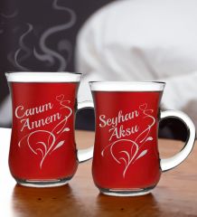 BK Gift Kişiye Özel İsimli Canım Annem Tasarımlı İkili Keyif Kulplu Çay Bardağı Seti-1, Anneye Hediye, Anneler Günü Hediyeleri