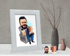 Kişiye Özel Baba Oğul Karikatürlü Dekoratif Çerçeve-1