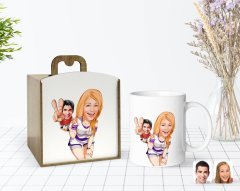 Kişiye Özel Ahşap Kutuda Sevgililer Karikatürlü Beyaz Kupa Bardak-30