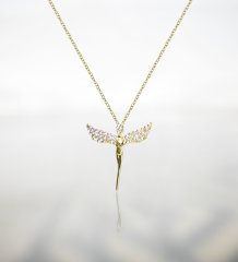 Zirkon Taşlı Gold Melek Kolye ve Fotoğraflı Metal Kalp Ayna Set