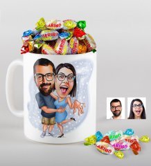 Kişiye Özel Evlilik Teklifi Karikatürlü Kupa ve Haribo Şeker Hediye Seti-3