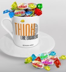 Kişiye Özel Mühendis Türk Kahvesi Fincanı ve Haribo Şeker Hediye Seti-2