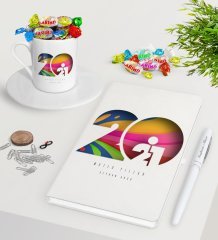 BK Gift Kişiye Özel 2023 Mutlu Yıllar Beyaz Defter Kalem Türk Kahvesi Fincanı ve Haribo Şeker Hediye Seti-11