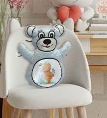 BK Gift Tatlı Ayıcık Tasarımlı Mavi Ayıcık Yastık-3