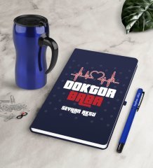 Kişiye Özel Doktor Baba Lacivert Defter Kalem Termos Mug Seti-2