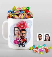 Kişiye Özel Evlilik Teklifi Karikatürlü Kupa ve Haribo Şeker Hediye Seti-2
