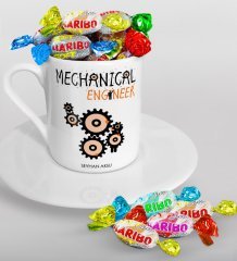 Kişiye Özel Makina Mühendisi Türk Kahvesi Fincanı ve Haribo Şeker Hediye Seti-2