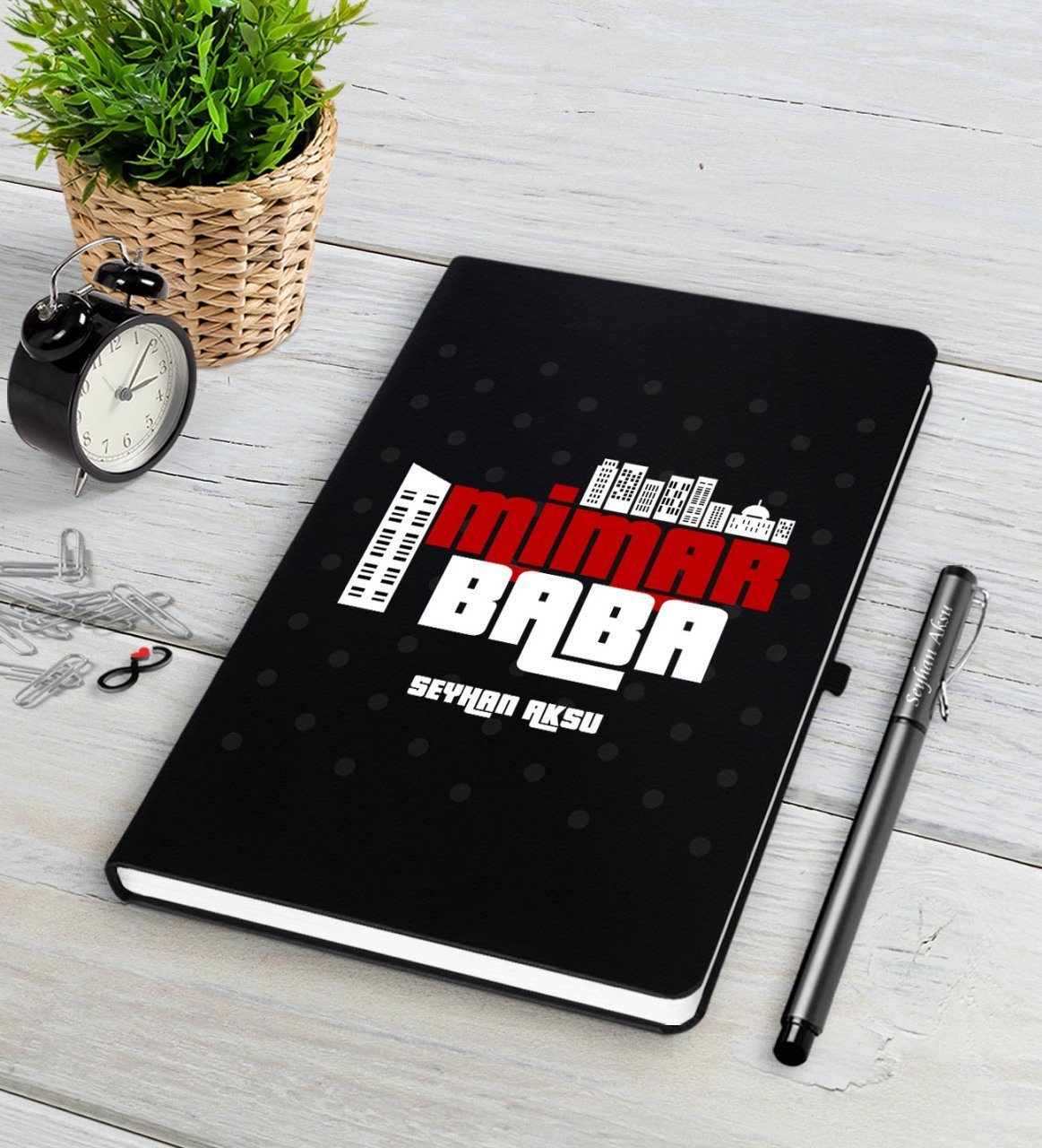 Kişiye Özel Mimar Baba Siyah Defter Kalem Seti