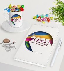 BK Gift Kişiye Özel 2023 Mutlu Yıllar Beyaz Defter Kalem Türk Kahvesi Fincanı ve Haribo Şeker Hediye Seti-10