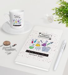 Kişiye Özel Kimya Öğretmeni Beyaz Defter Kalem Türk Kahvesi Fincanı Seti-4