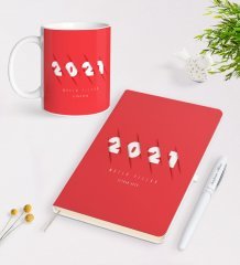 Kişiye Özel 2023 Mutlu Yıllar Beyaz Defter Kalem ve Kupa Seti-1