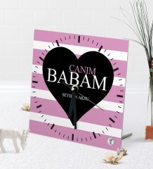 Kişiye Özel Canım Babam Masaüstü Kare Cam Saat-1