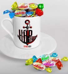 Kişiye Özel Kaptan Türk Kahvesi Fincanı ve Haribo Şeker Hediye Seti-3