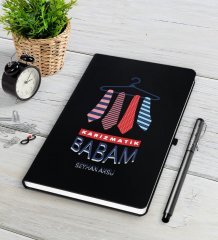 Kişiye Özel Karizmatik Babam Siyah Defter Kalem Seti