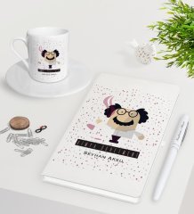 Kişiye Özel Kimya Öğretmeni Beyaz Defter Kalem Türk Kahvesi Fincanı Seti-3