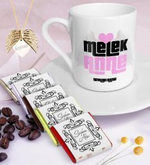 Kişiye Özel Melek Anne Kahve Fincanı Çikolata Melek Kanadı Kolye Seti