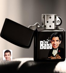 Kişiye Özel Godfather Baba Karikatürlü Renkli Baskılı Benzinli Siyah Metal Çakmak-5