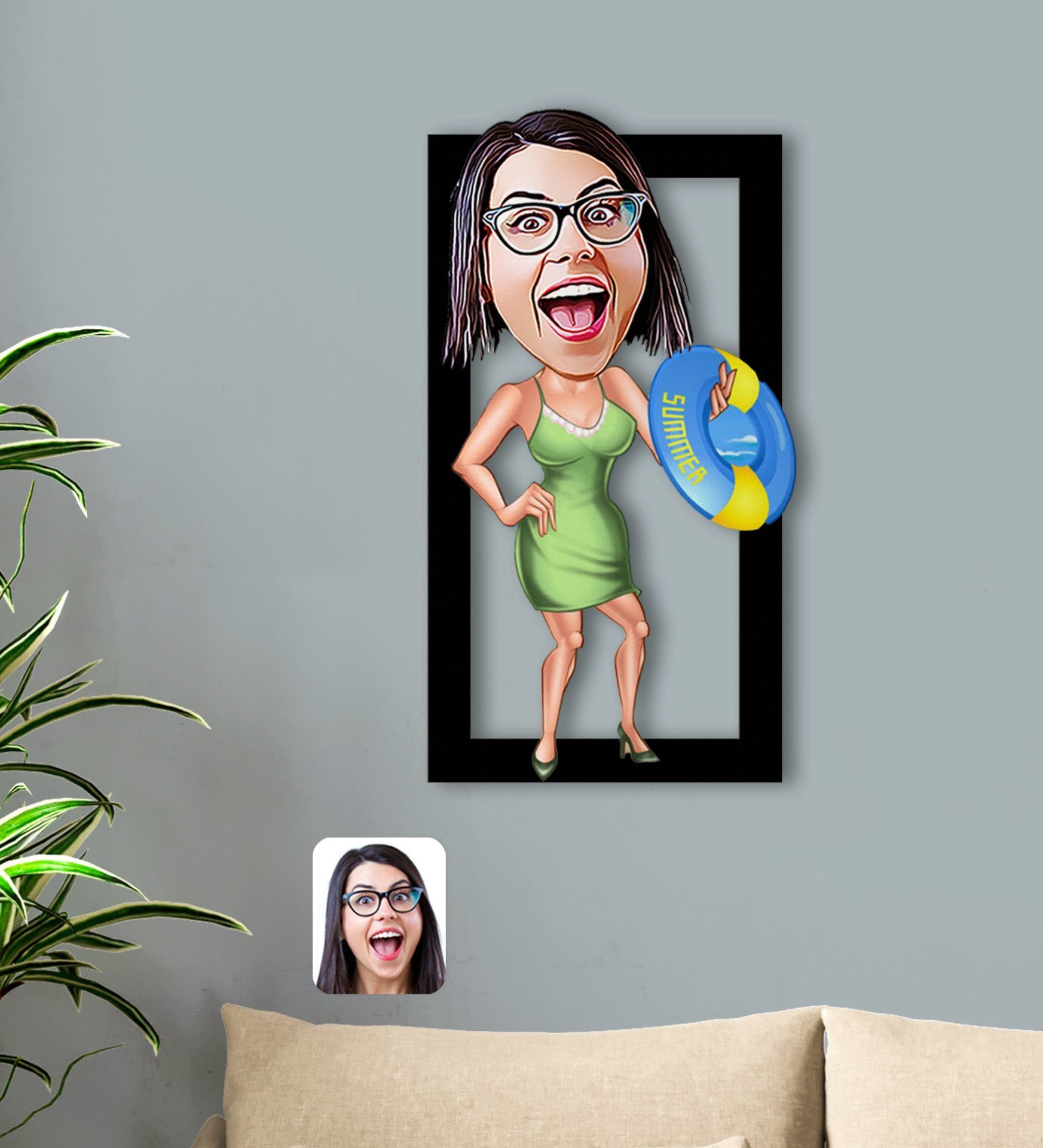 BK Gift Kişiye Özel Tatilci Kankalar Karikatürlü 3D Ahşap Tablo-1