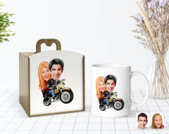 Kişiye Özel Ahşap Kutuda Sevgililer Karikatürlü Beyaz Kupa Bardak-17