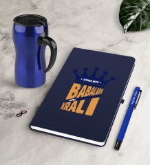 Kişiye Özel Babaların En Kralı Lacivert Defter Kalem Termos Mug Seti
