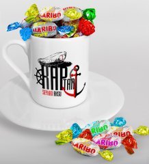 Kişiye Özel Kaptan Türk Kahvesi Fincanı ve Haribo Şeker Hediye Seti-2