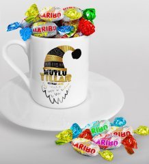 Kişiye Özel Yılbaşı Mutlu Yıllar Türk Kahvesi Fincanı ve Haribo Şeker Hediye Seti-8