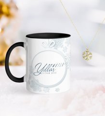 Kişiye Özel Yılbaşı Mutlu Yıllar Siyah Kupa ve Kar Tanesi Kolye-14