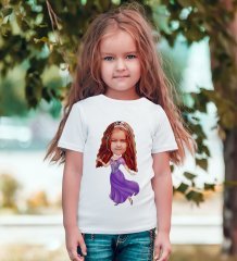 Kişiye Özel Kız Çocuk Prenses Karikatürlü Beyaz T-Shirt-3